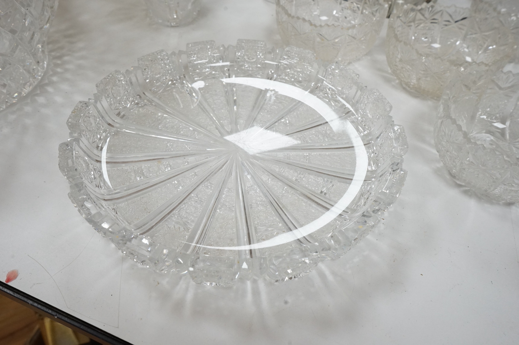 A quantity of Czech Bohemia cut crystal and other glassware, largest 26cm high. Condition - fair/good
